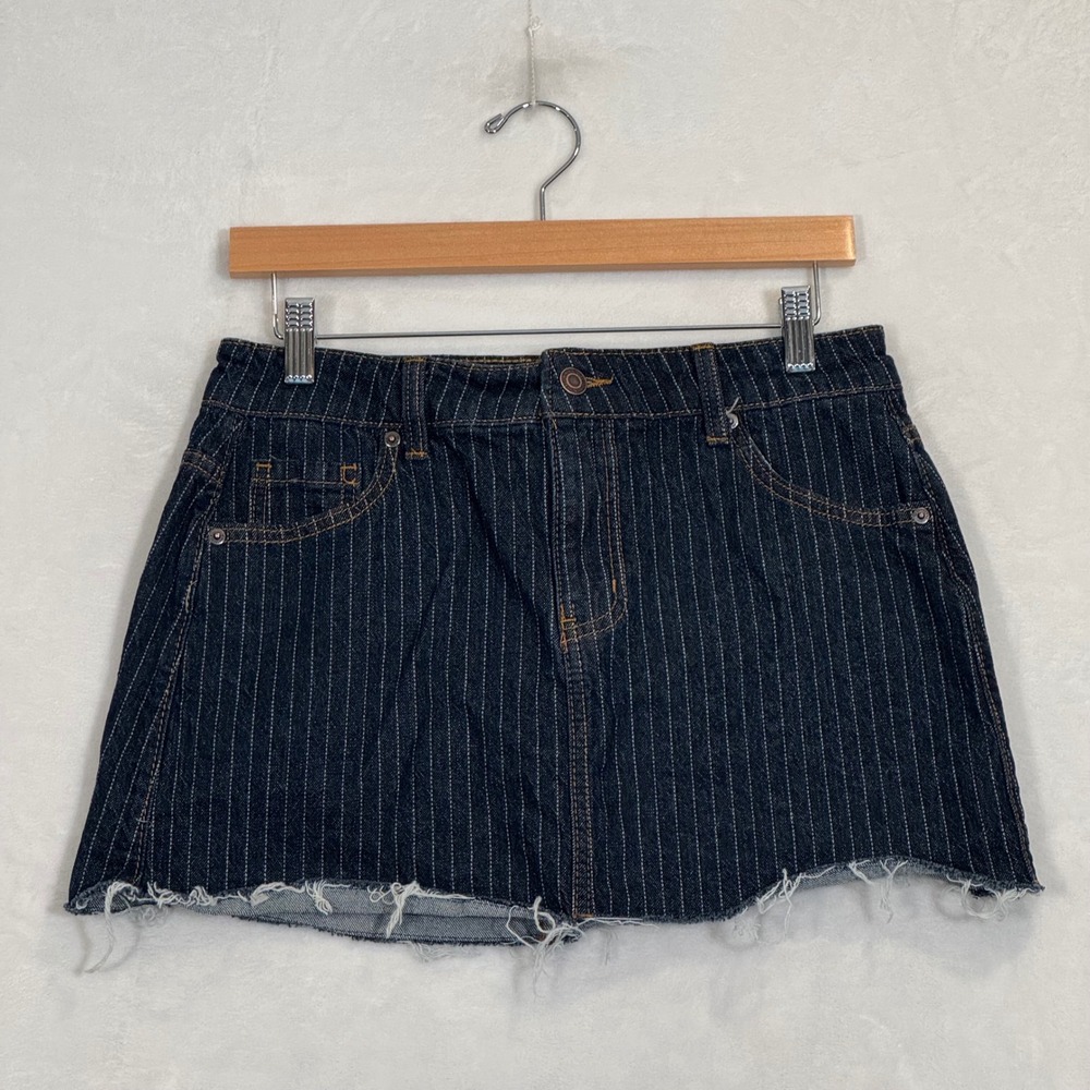 No Boundaries Blue Pinstripe Denim Mini Skirt Size S 4-6
